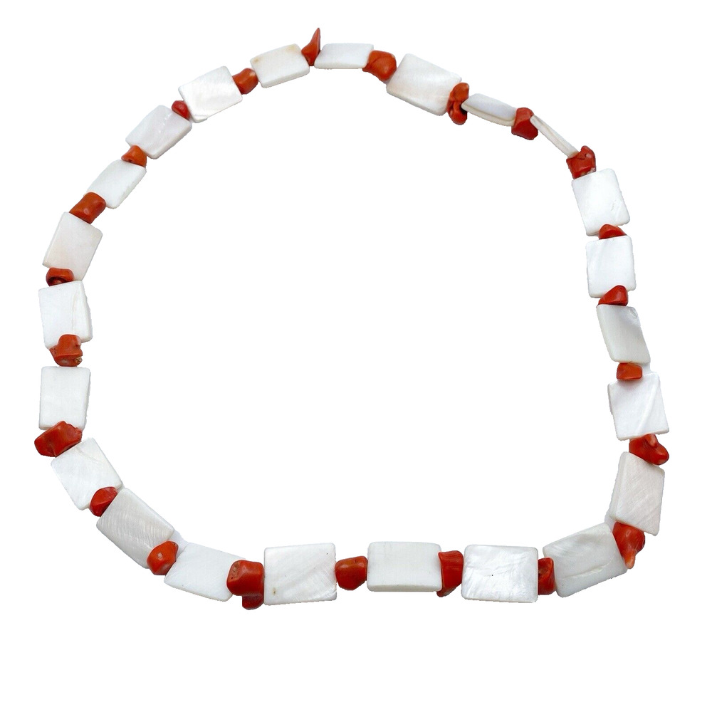 Chunky Dyed Bamboo Coral Mother of Pearl Shell Necklace Oversized Beads Orange